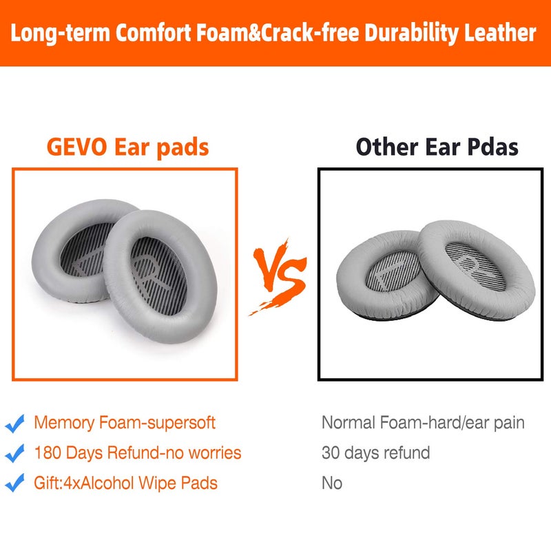 GEVO Premium Replacement Ear Pads for Bose QC35 & QC35ii Headphones Made by GEVO- Comfortable Adaptive Memory Foam and Extra Durable - Fits QuietComfort 35 & 35ii / SoundLink 1&2 AEï¼ˆOver-Earï¼‰ (Silver) - Image 5